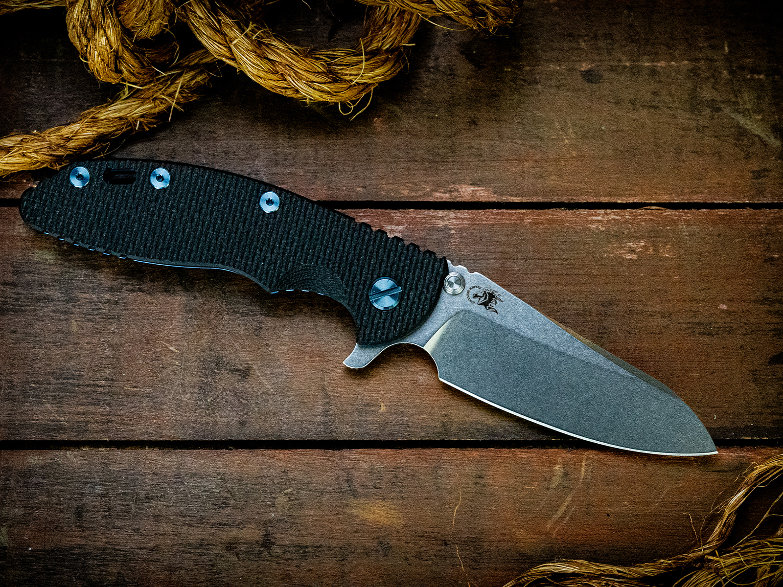 XM-18 3.5"-S45VN-Sheepsfoot-Stonewash Blue-Black G10-Light Blue Ti hardware-LEFT HANDED