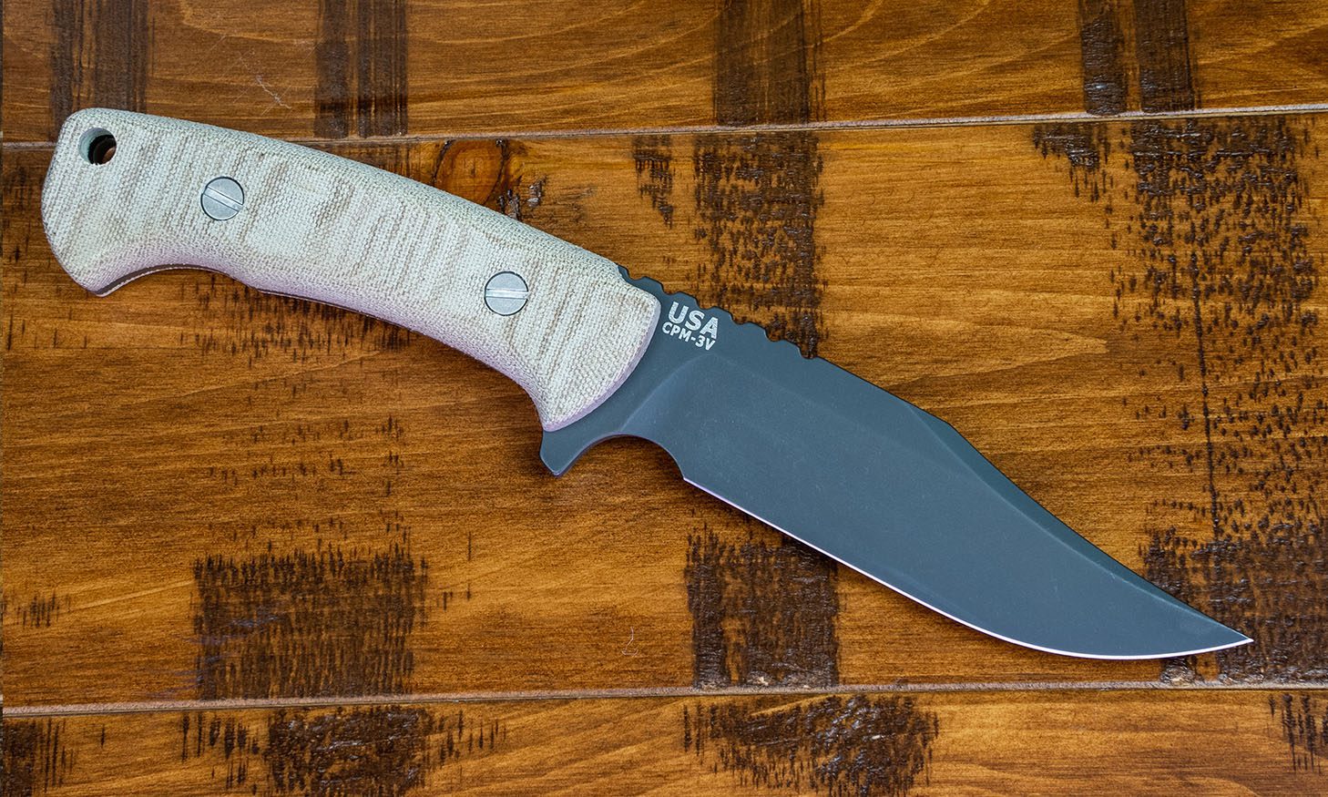 ExpProductCell_The Ranch Bowie-Battle Black-CPM 3V-Natural Micarta