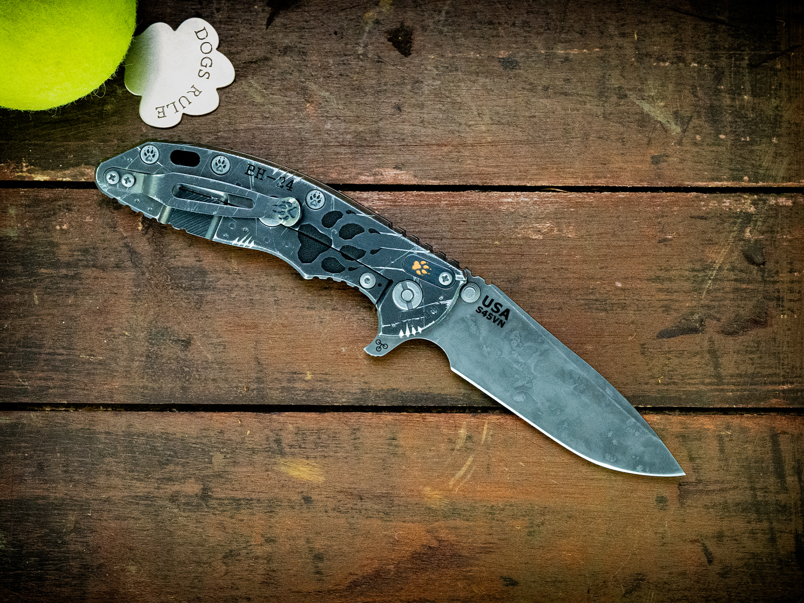 ExpProductCell_LOTTERY - XM-18 3.5" S45VN-Spanto-Battle Hound 24 SW DLC-Smooth Black G10-Niobium Dog Paw Tab