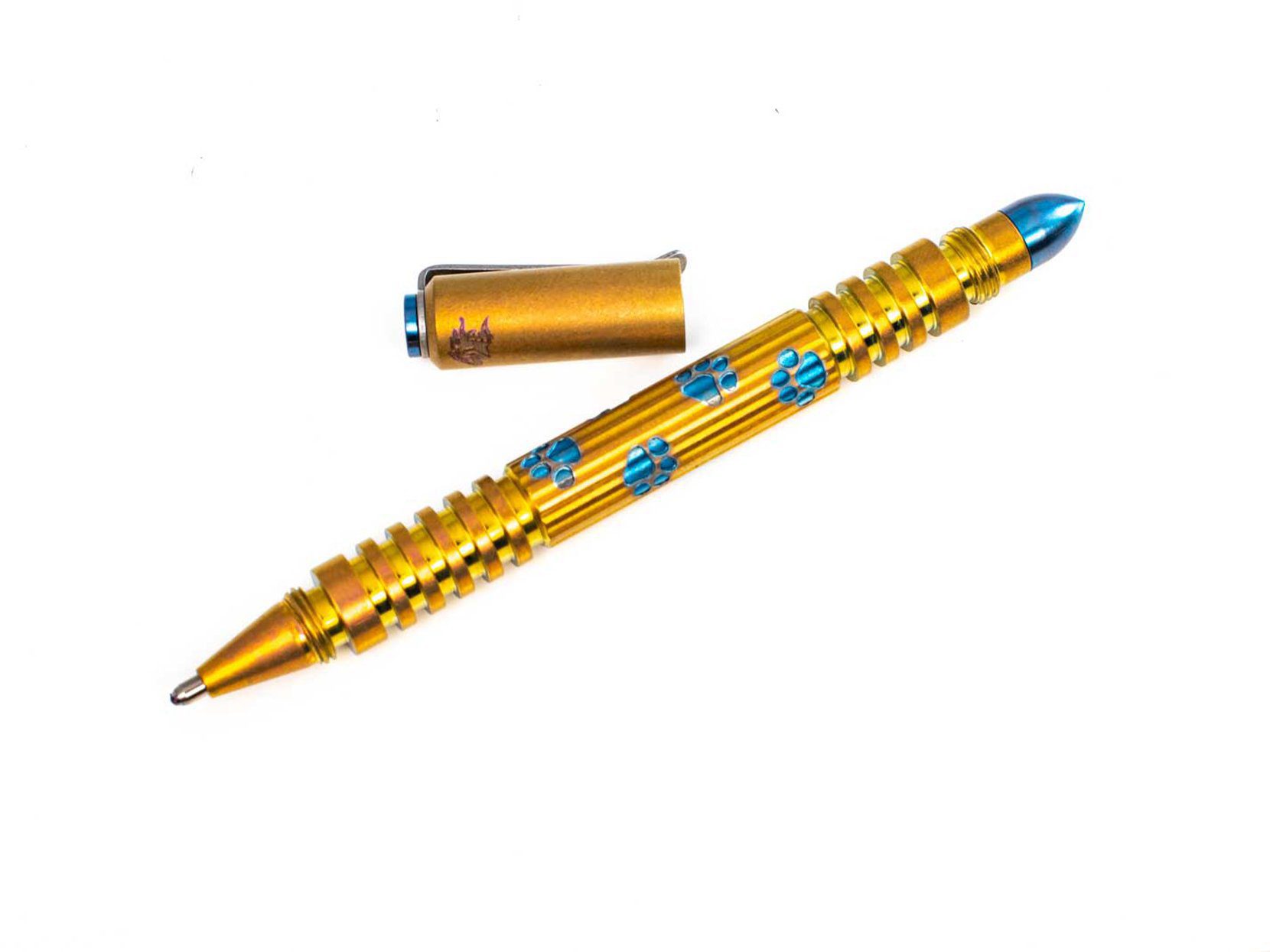 Investigator Pen-Titanium-Deep Engraved Laser-Chaos Dog Paws-Rose Gold/Blue Investigator Pen-Titanium-Deep Engraved Laser-Chaos Dog Paws-Rose Gold/Blue