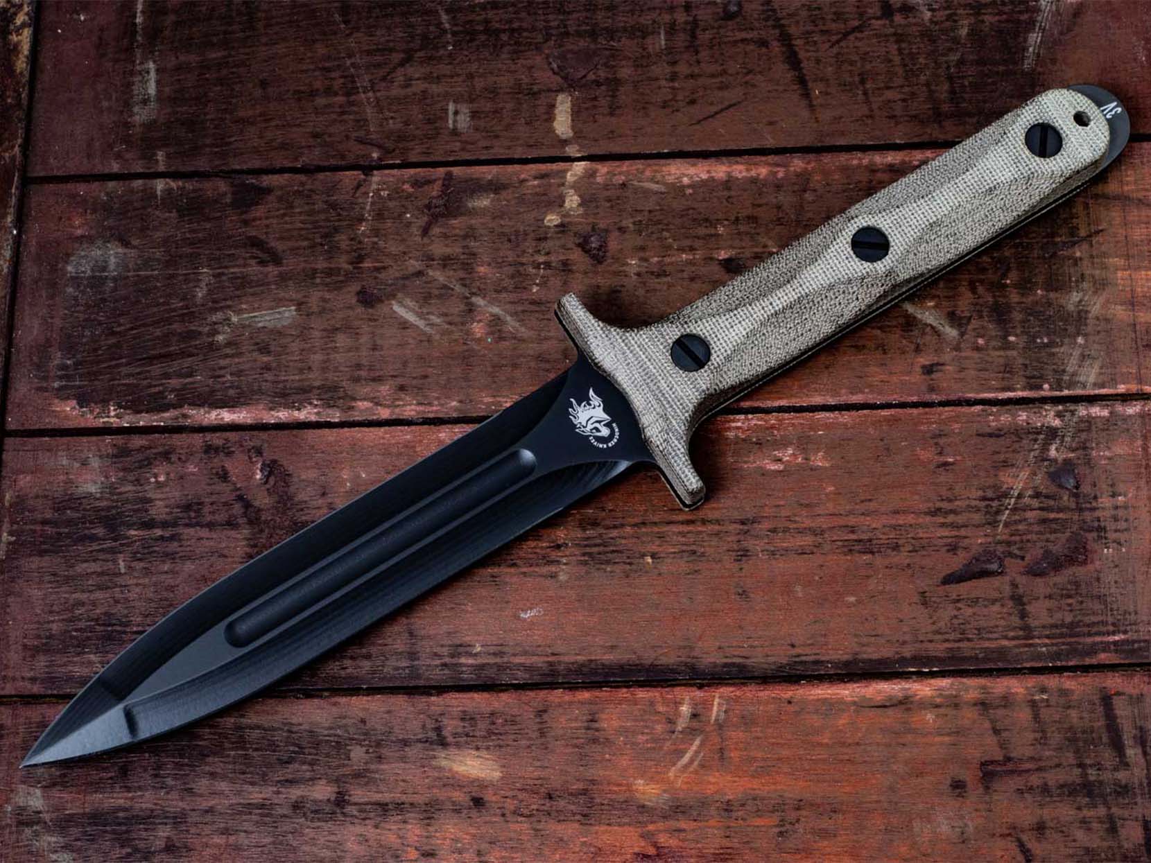 ExpProductCell_Rick Hinderer Knives "EK" Dagger-CPM 3V DLC Black-OD Green Micarta