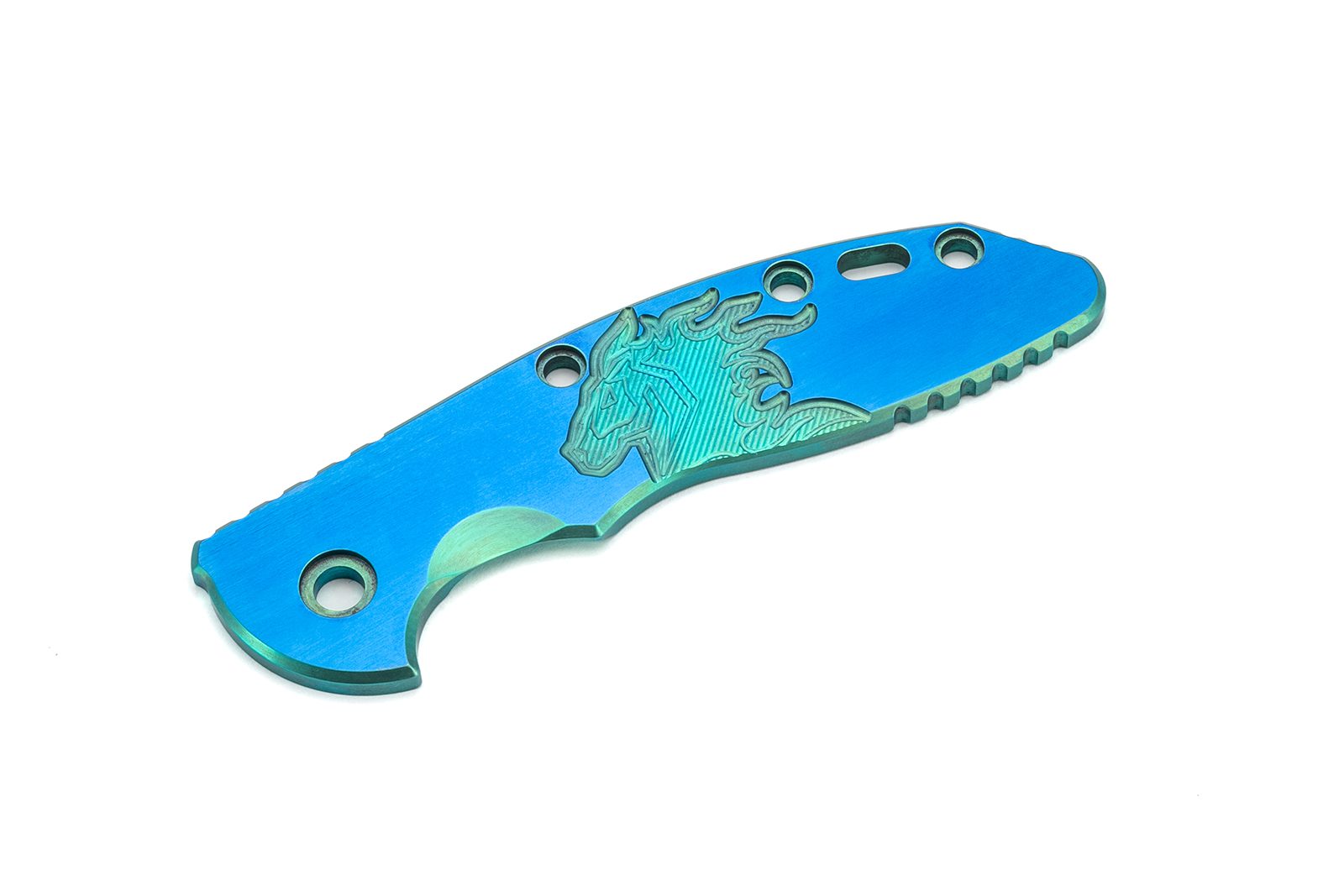 3.5" XM18 Titanium Scale-Milled Horse Head Logo-Satin Blue-Turquoise 3.5" XM18 Titanium Scale-Milled Horse Head Logo-Satin Blue-Turquoise