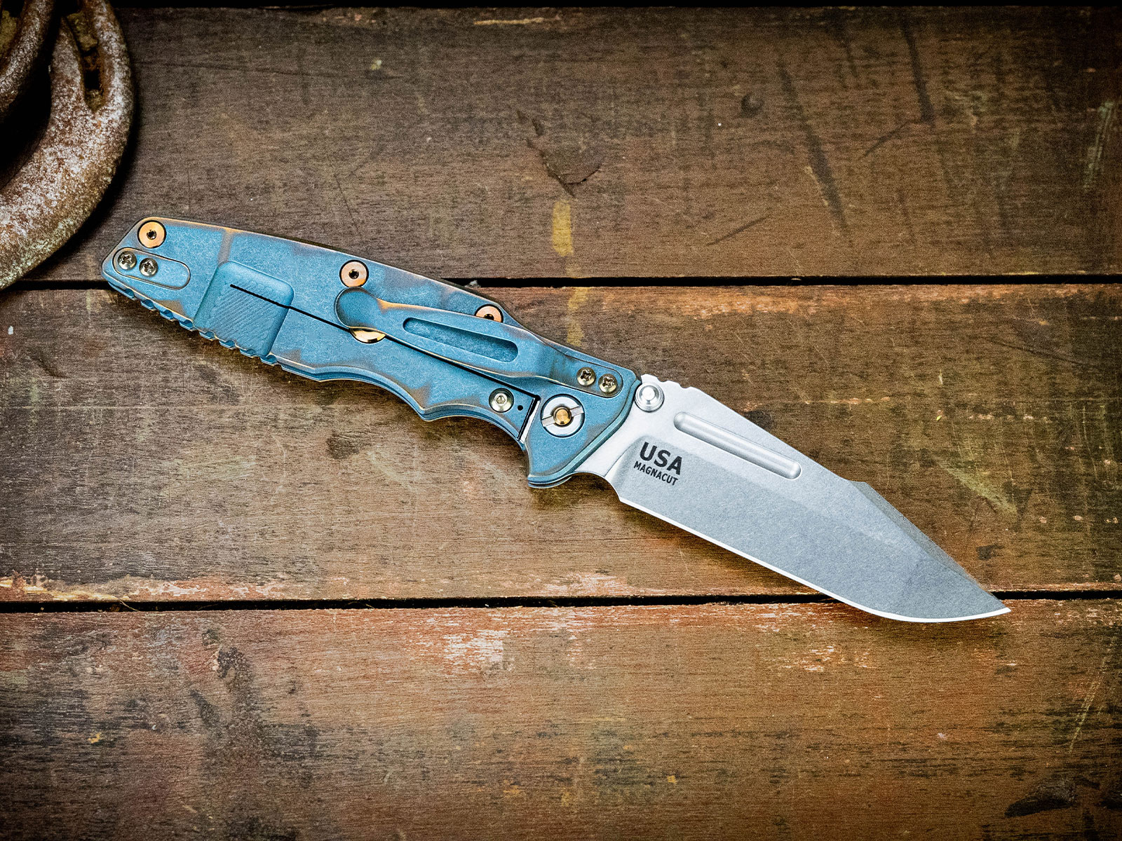 ExpProductCell_Eklipse 3.5" Skinny Fullered Harpoon Spanto Non Flipper-Magnacut-Stonewash Blade-Special Battle Finish-Coyote G10-TI hardware
