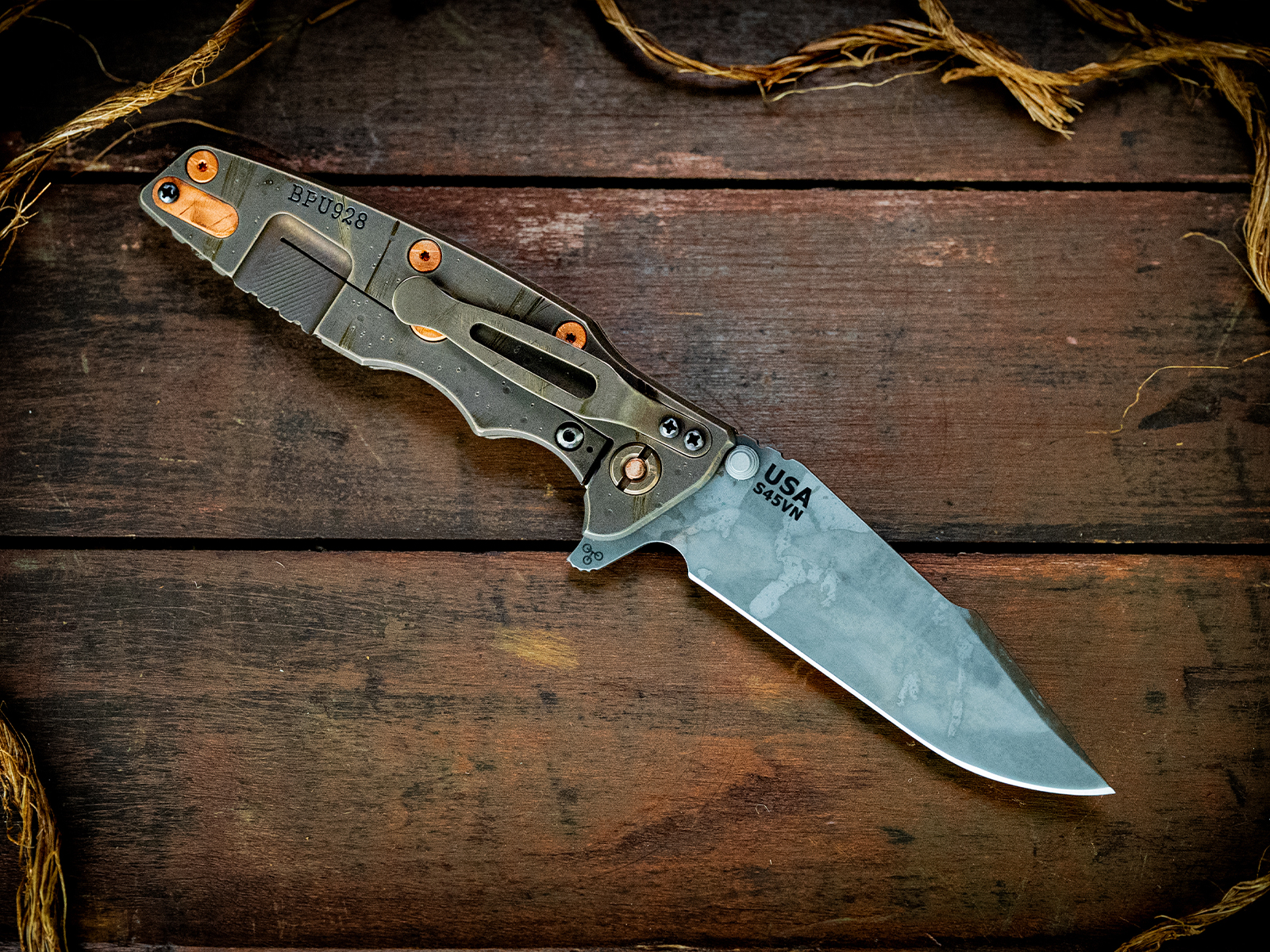 Eklipse-S45VN-Harpoon Spanto-BPU928-Smooth Natural Micarta-Copper Hardware Eklipse-S45VN-Harpoon Spanto-BPU928-Smooth Natural Micarta-Copper Hardware