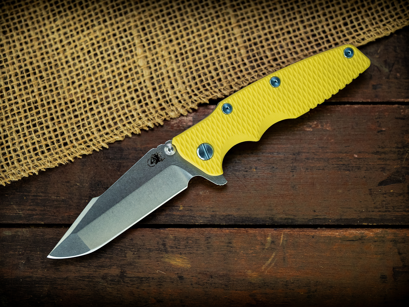 Eklipse-S45VN-Harpoon Spanto-Stonewash Gold-Yellow G10-Blue Ti Hardware Eklipse-S45VN-Harpoon Spanto-Stonewash Gold-Yellow G10-Blue Ti Hardware