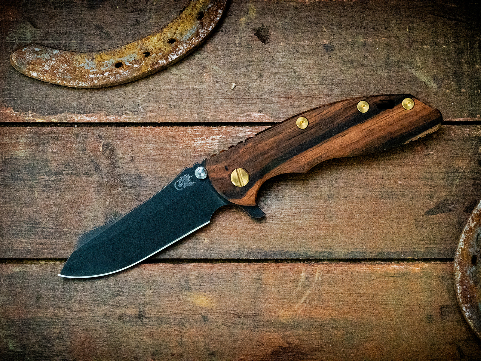 XM-18 3.5"-S45VN-Skinner-Battle Black-Macassar Ebony-Brass Hardware XM-18 3.5"-S45VN-Skinner-Battle Black-Macassar Ebony-Brass Hardware