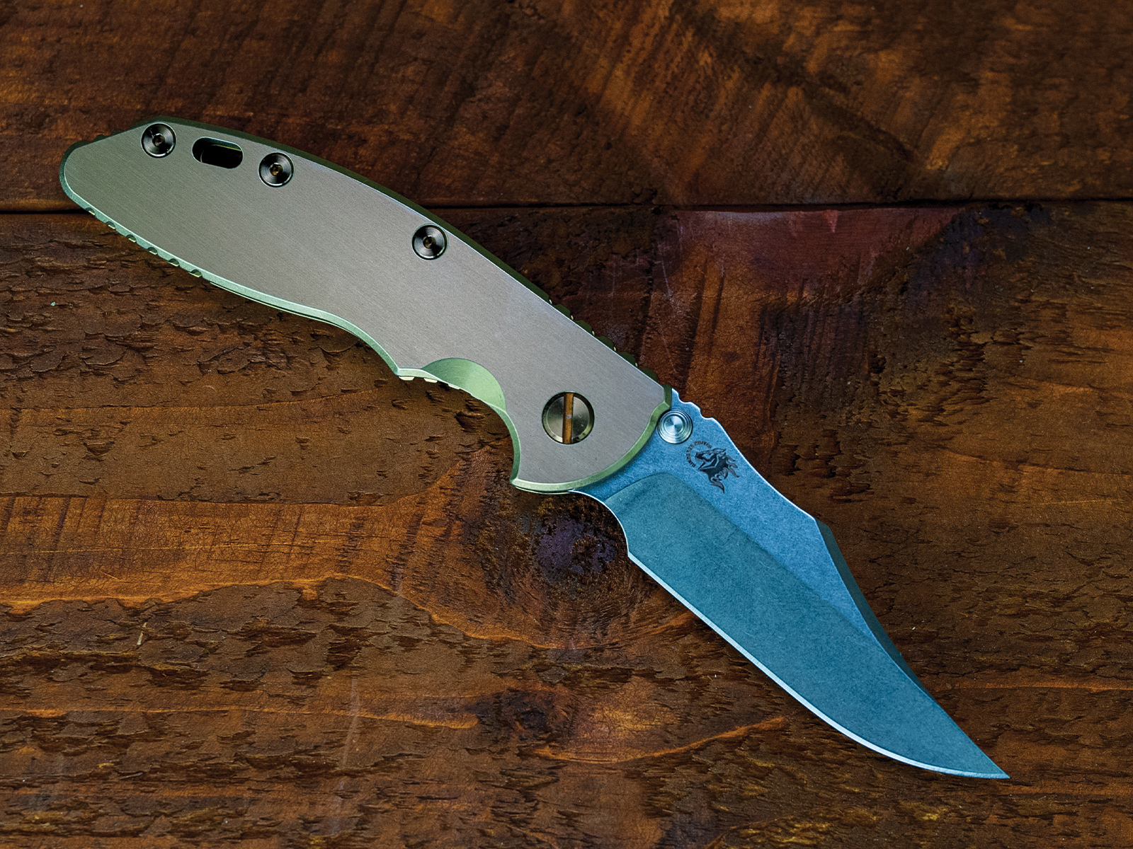 XM-18 3.5" Non-Flipper Bowie-S45VN-Satin Full TI Bronze Ano-Bronze TI Hardware-Left Handed