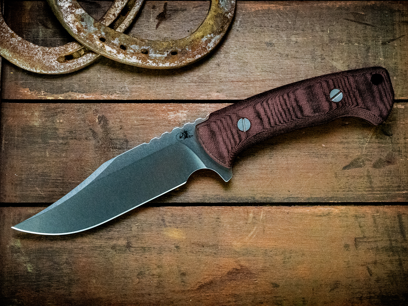 The Ranch-Bowie-Stonewash-CPM 3V-Burgundy Micarta The Ranch-Bowie-Stonewash-CPM 3V-Burgundy Micarta