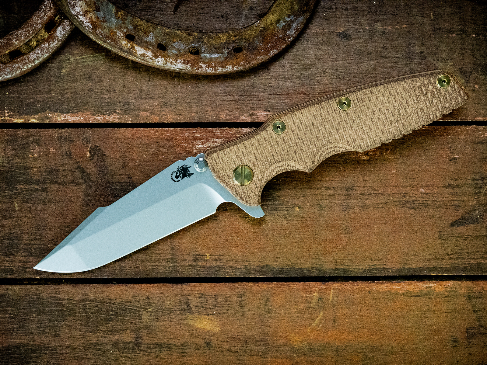 ExpProductCell_Eklipse-S45VN-Harpoon Spanto-Bead Blast Bronze-Textured OD Green Micarta-Green/Gold Ti Hardware