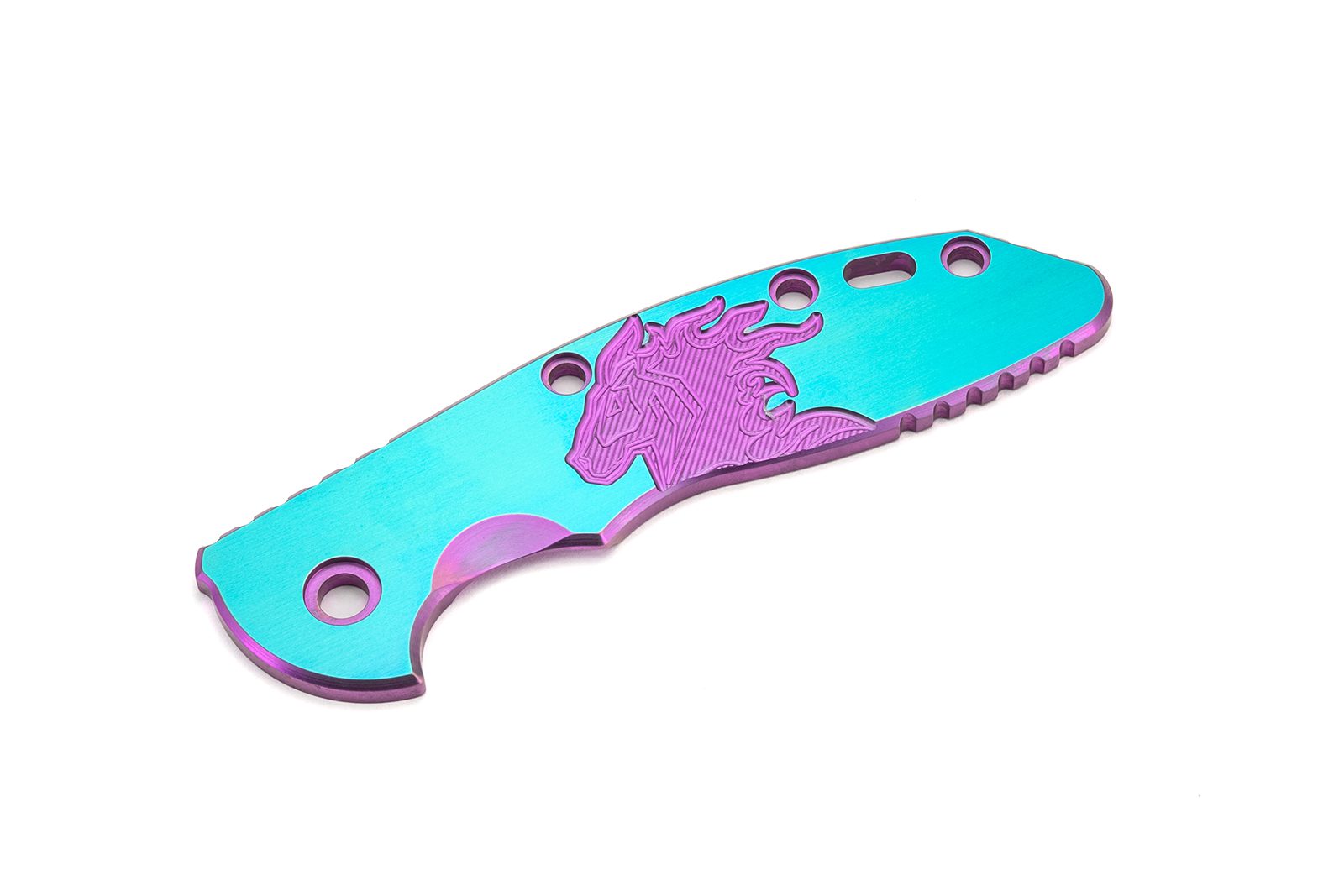 3.5" XM18 Titanium Scale-Milled Horse Head Logo-Satin Teal-Pink 3.5" XM18 Titanium Scale-Milled Horse Head Logo-Satin Teal-Pink