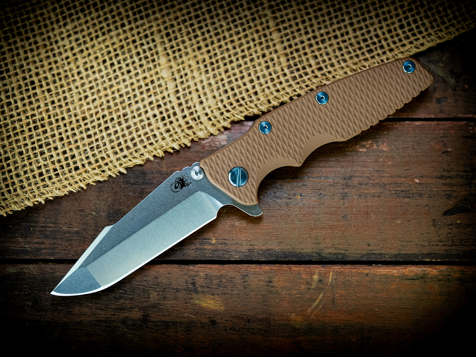 Eklipse-S45VN-Harpoon Spanto-Stonewash Bronze-FDE G10-Blue Ti hardware Eklipse-S45VN-Harpoon Spanto-Stonewash Bronze-FDE G10-Blue Ti hardware