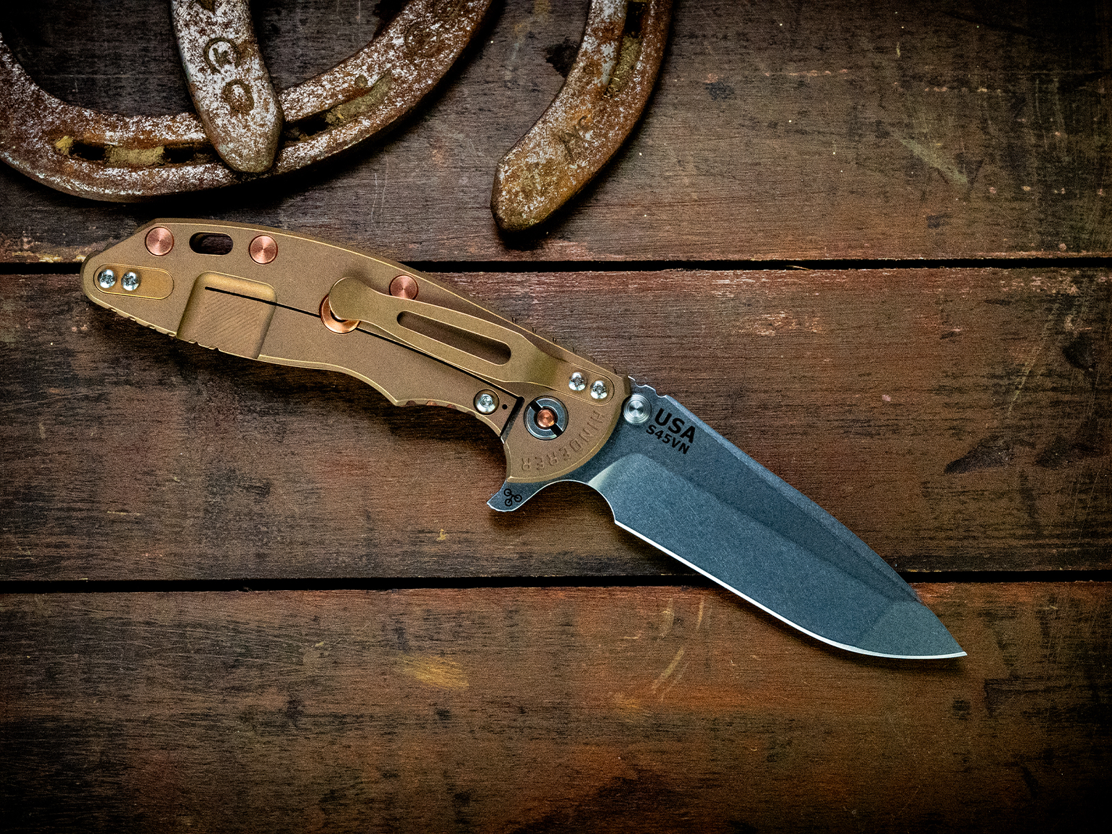 ExpProductCell_XM-18 3.5" Spanto-S45VN-Stonewash Blade-Bronze/Rose Gold-Wood/Resin-Copper Hardware