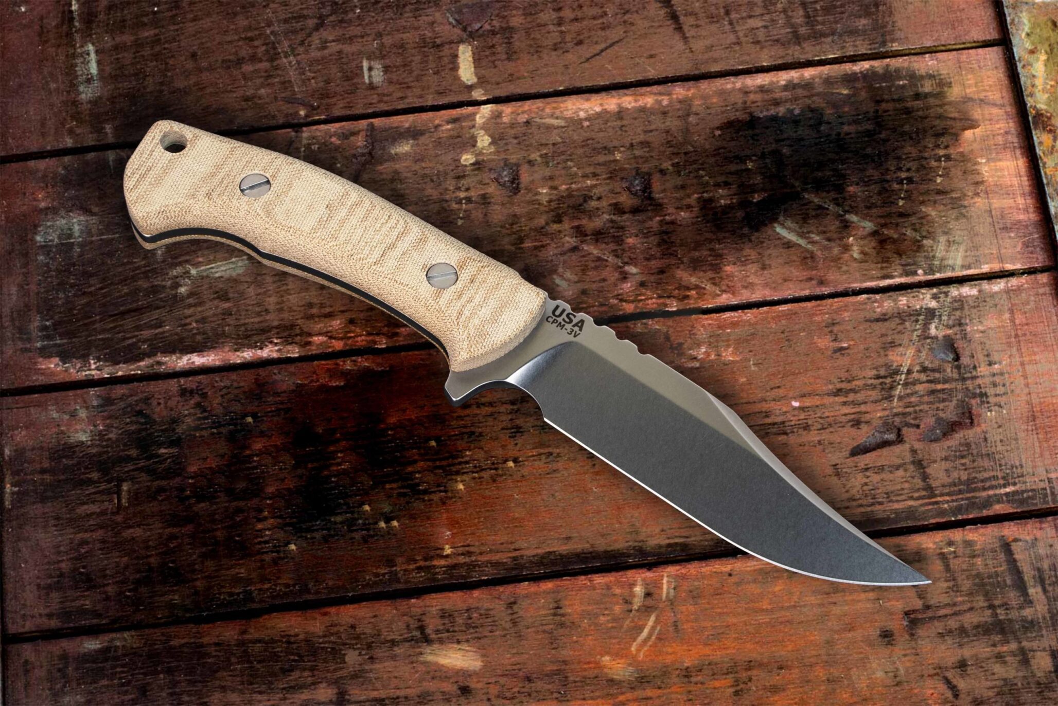 ExpProductCell_The Ranch Bowie-Stonewash-CPM 3V-Natural Micarta