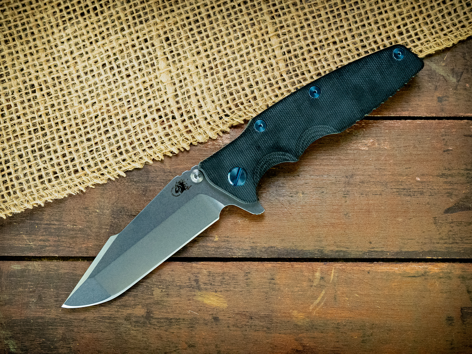 Eklipse-S45VN-Harpoon Spanto-Stonewash Blade-Working Finish Green-Smooth Black Micarta-Light Blue Ti Hardware Eklipse-S45VN-Harpoon Spanto-Stonewash Blade-Working Finish Green-Smooth Black Micarta-Light Blue Ti Hardware