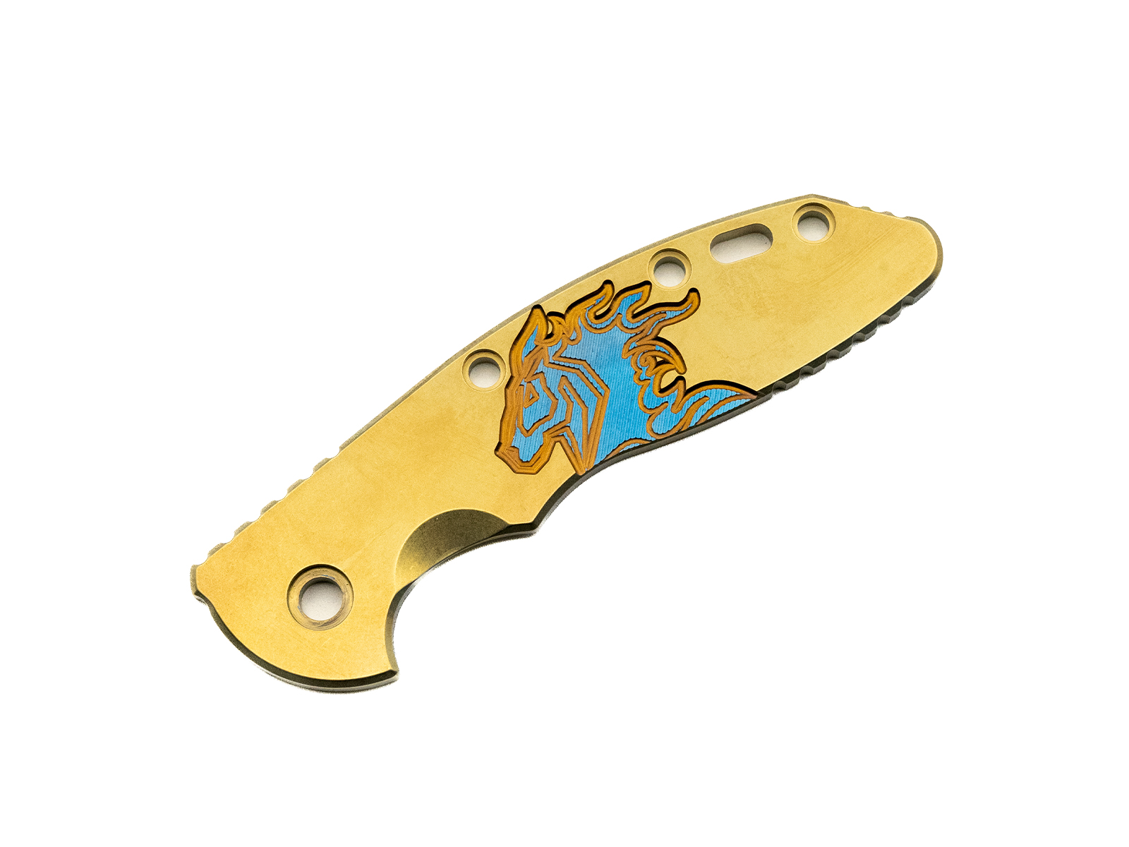 3.5" XM18 Titanium Scale-Milled Horse Head Logo-Smooth-Stonewash Gold-Bronze/Blue