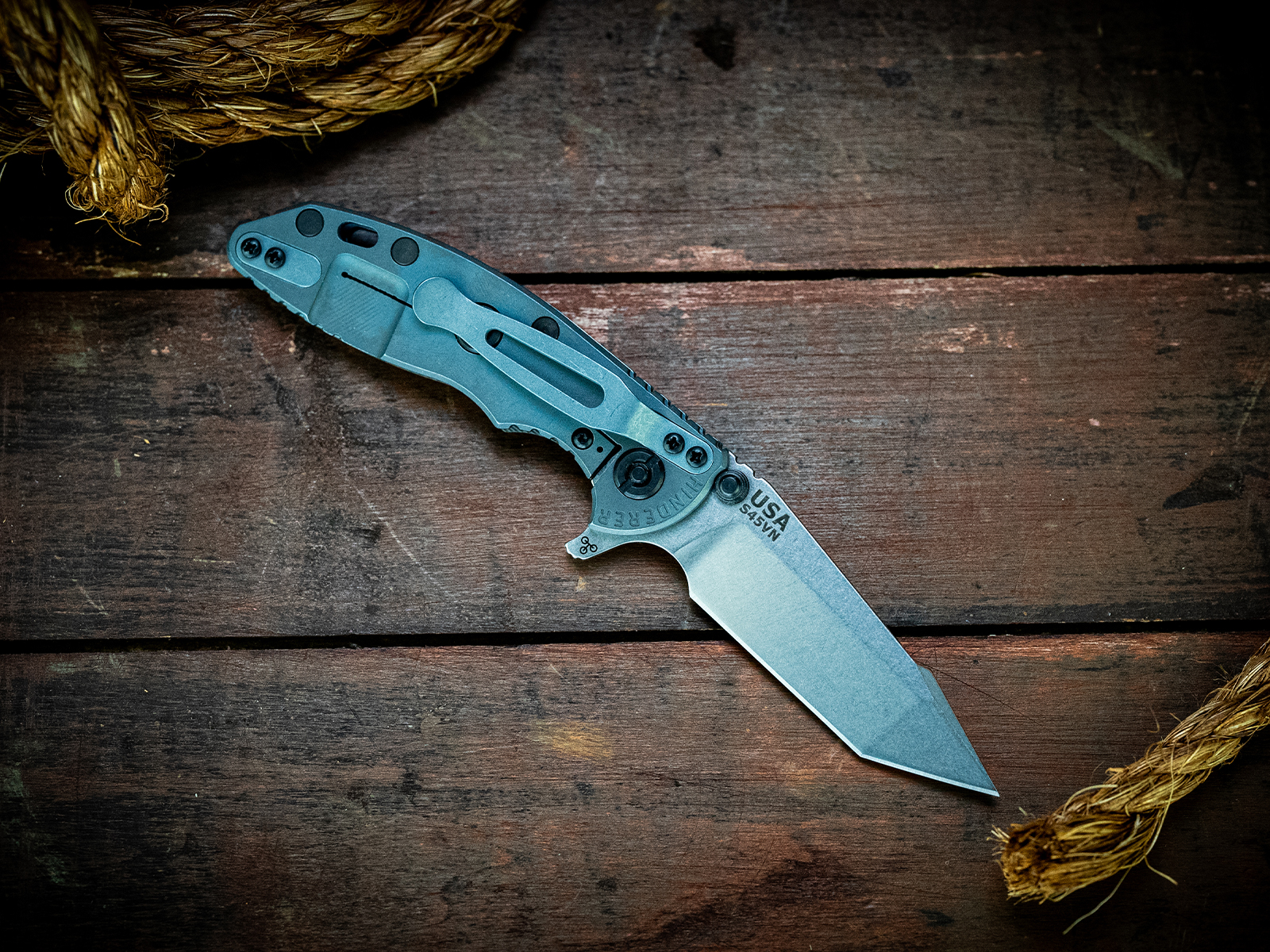 XM-18 3" Harpoon Tanto-S45VN-Stonewash Blade-Working Finish Blue-Grey G10-Black Nitride Hardware XM-18 3" Harpoon Tanto-S45VN-Stonewash Blade-Working Finish Blue-Grey G10-Black Nitride Hardware