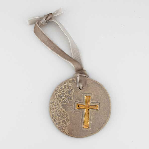 Gold Leaf Cross Oyster Ornament