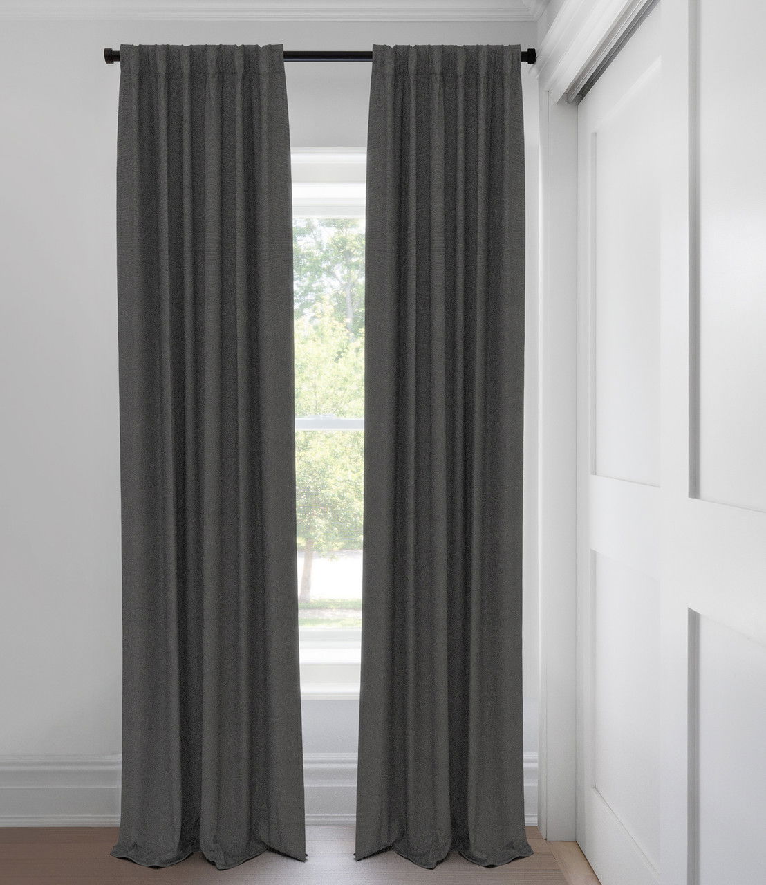 Graphite Lustre en soie Sans Doublure Rideaux Custom Made