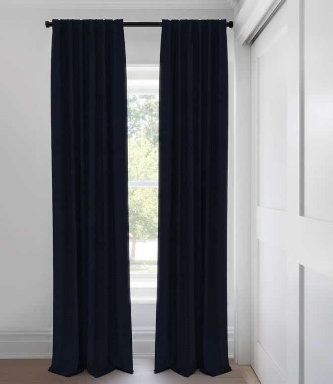 Navy Morris Room Darkening Custom Made Drapery