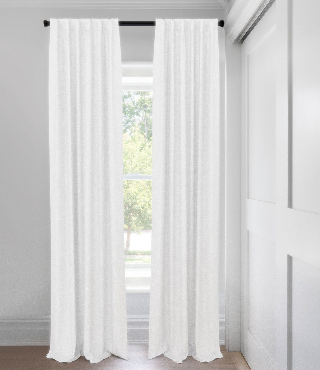 White Linen Cotton Weave Light Filtering Tailored Fit Drapery