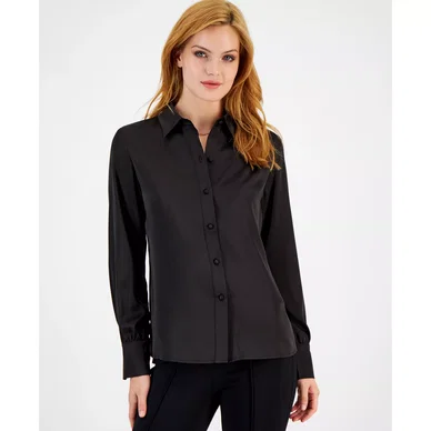 Women's Satin Long-Sleeve Collared Blouse, Created for Macy's Women's Satin Long-Sleeve Collared Blouse, Created for Macy's
