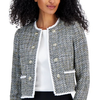 Women's Tweed Button-Front Fringe-Trim Blazer