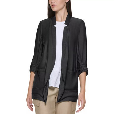 Notched Ruched-Sleeve Blazer