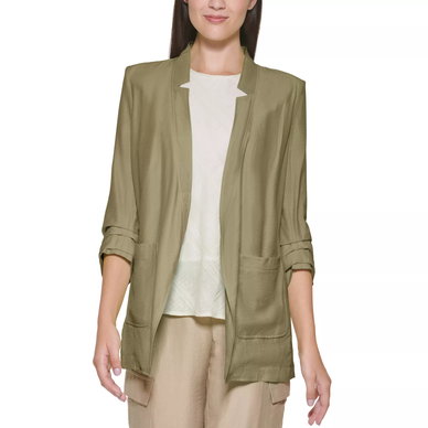 Notched Ruched-Sleeve Blazer