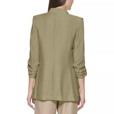 Notched Ruched-Sleeve Blazer