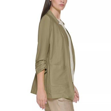 Notched Ruched-Sleeve Blazer