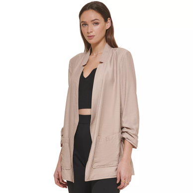 Notched Ruched-Sleeve Blazer