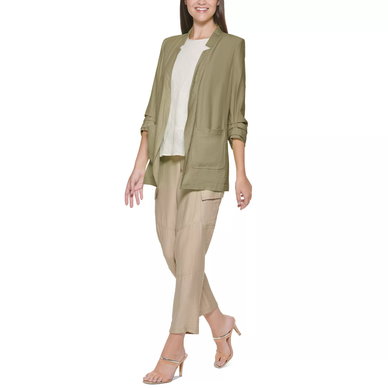 Notched Ruched-Sleeve Blazer