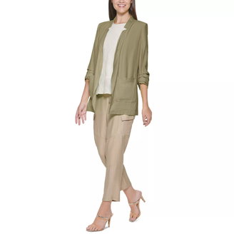 Notched Ruched-Sleeve Blazer
