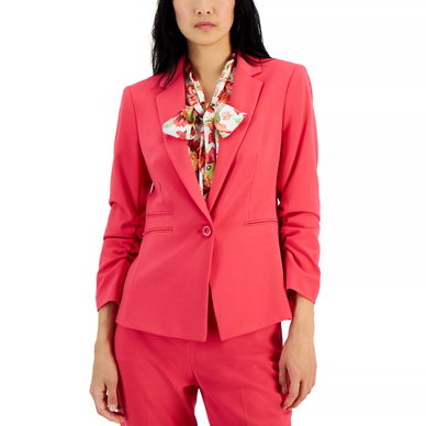 Women's Ruched-Sleeve One-Button Blazer