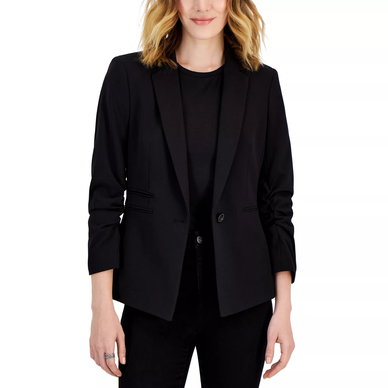 Women's Ruched-Sleeve One-Button Blazer