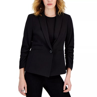 Women's Ruched-Sleeve One-Button Blazer