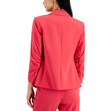 Women's Ruched-Sleeve One-Button Blazer