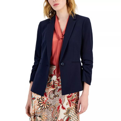 Women's Ruched-Sleeve One-Button Blazer