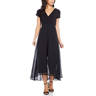 Pintucked-Top Chiffon-Overlay Jumpsuit