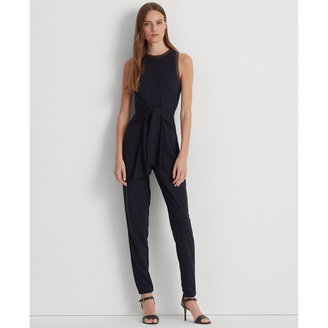 Women's Tie-Front Jersey Sleeveless Jumpsuit, Regular & Petite