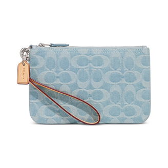 Washed Denim Signature Small Wristlet