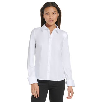 Knit Combo Button Down Shirt