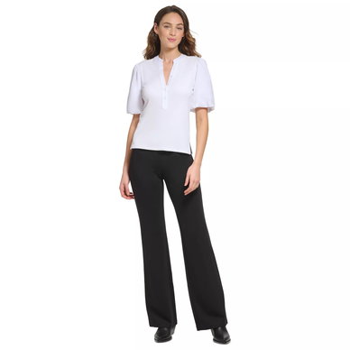 Women's Ribbed Contrast-Trim Puffed-Sleeve Top Women's Ribbed Contrast-Trim Puffed-Sleeve Top