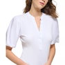 Women's Ribbed Contrast-Trim Puffed-Sleeve Top Women's Ribbed Contrast-Trim Puffed-Sleeve Top