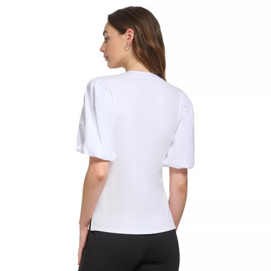 Women's Ribbed Contrast-Trim Puffed-Sleeve Top Women's Ribbed Contrast-Trim Puffed-Sleeve Top