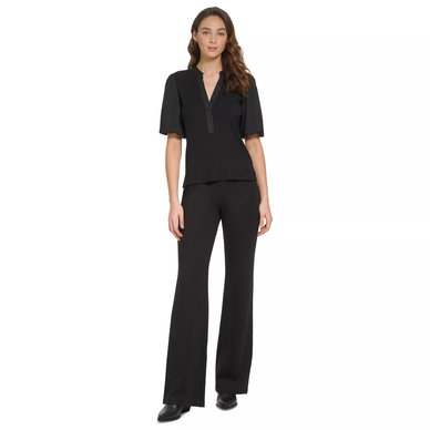 Women's Ribbed Contrast-Trim Puffed-Sleeve Top Women's Ribbed Contrast-Trim Puffed-Sleeve Top
