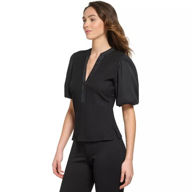 Women's Ribbed Contrast-Trim Puffed-Sleeve Top Women's Ribbed Contrast-Trim Puffed-Sleeve Top
