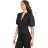 Women's Ribbed Contrast-Trim Puffed-Sleeve Top Women's Ribbed Contrast-Trim Puffed-Sleeve Top