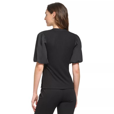 Women's Ribbed Contrast-Trim Puffed-Sleeve Top Women's Ribbed Contrast-Trim Puffed-Sleeve Top