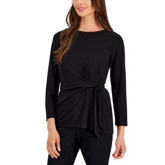 Women's Tie-Front Ruched Long-Sleeve Top